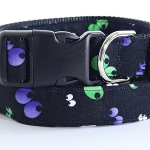 Halloween Dog Collar - Black Fabric Dog Collar with Spooky Eyes - Small or Large Dog Collar - Fall Dog Collar- Creepy Dog Collar