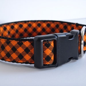 Halloween Dog Collar - Orange and Black Checkered Fabric Dog Collar - Small or Large Dog Collar - Autumn / Fall Dog Collar