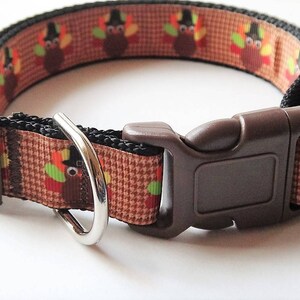 Thanksgiving Dog Collar & optional Leash with Turkey Design Small or Large Dog Collar Brown Colorful Dog Collar image 2