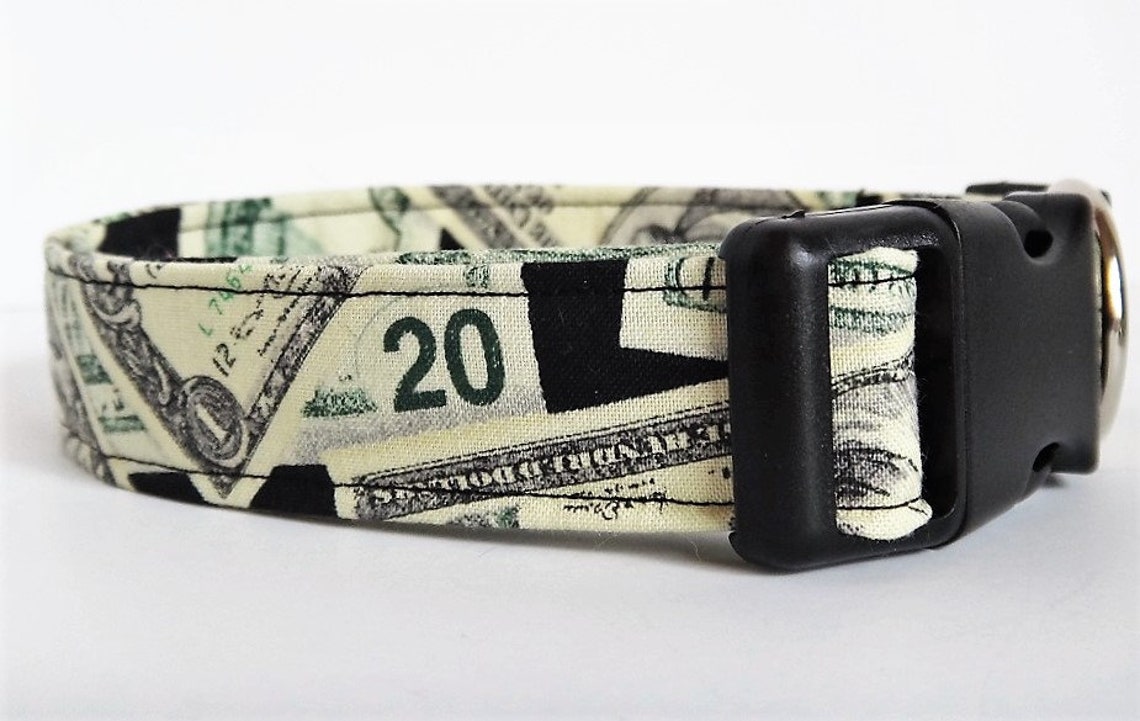 Money Dog Collar Fabric Dog Collar With Dollar Bills Small Etsy