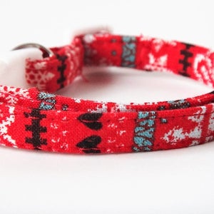 Christmas Cat Collar - Ugly Christmas Sweater Kitten Collar - Fabric Cat Collar with Removable Bell - Breakaway Cat Collar