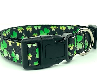 Collier pour chien et laisse (facultatif) pour la Saint-Patrick avec ShamRocks - Collier pour chien en tissu St Paddy's pour petit ou grand garçon ou fille