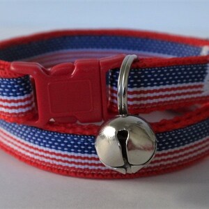 Cat Collar - Kitten Collar with American Flag - Red White and Blue Adjustable Cat Collar - Patriotic Cat Collar - Independence Day