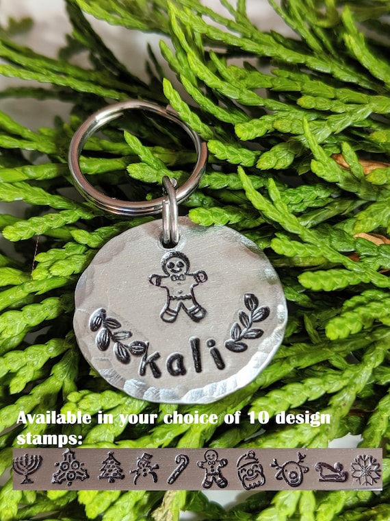 Cat Tag Small Dog Tag Christmas Pet ID Tag Gingerbread, Santa