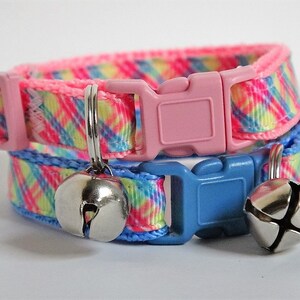 Cat or Kitten Collar-Pink or Blue Plaid Cat Collar - Girl or Boy Cat Collar-Breakaway Cat Collar with Removable Bell