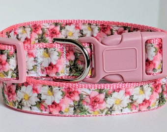 Pretty Dog Collar and (optional) Leash Set w Flowers - Girl Dog Collar - Pink Floral Dog Collar - Small or  Large Dog Collar