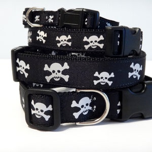 Adjustable Dog Collar Skull and Cross Bones Dog Collar Small or Large Halloween Dog Collar in Black and White image 1