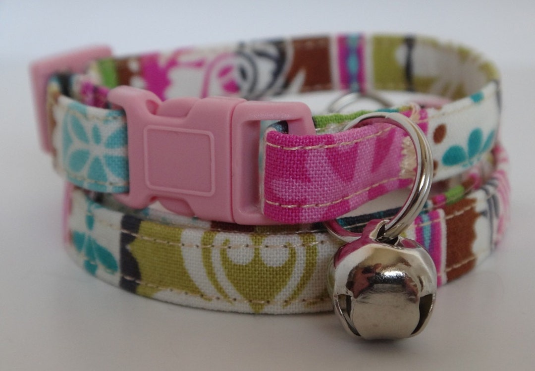 Fabric Cat Collar Kitten Collar Colorful Breakaway Cat Collar with Pink