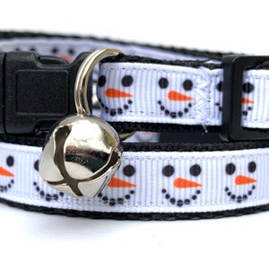 Snowman Cat Collar - Holiday / Winter / Christmas Cat Collar - Funny Black and White Cat Collar with Removable Bell