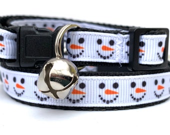 Snowman Cat Collar - Holiday / Winter / Christmas Cat Collar - Funny Black and White Cat Collar with Removable Bell