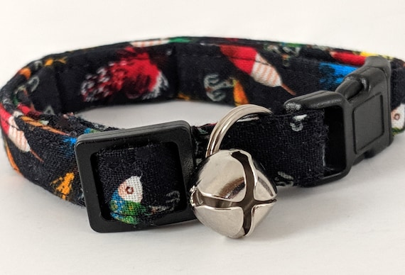 Cat Collar Kitten Collar- Black Fabric Cat Collar With Fishing