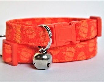 Halloween Cat Collar - Fabric Kitten Collar with Pumpkins - Orange Cat Collar - Breakaway Cat Collar with Removable Bell