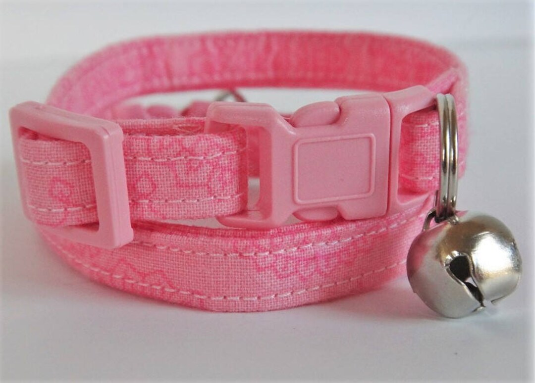 Pink Fabric Cat Collar Kitten Collar Girl Cat Collar Breakaway Cat Collar With Removable Bell Etsy