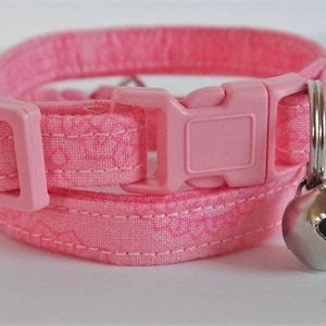 Pink Fabric Cat Collar - Kitten Collar - - Girl Cat Collar - Breakaway Cat Collar with Removable Bell