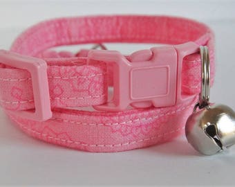 Pink Fabric Cat Collar - Kitten Collar - - Girl Cat Collar - Breakaway Cat Collar with Removable Bell