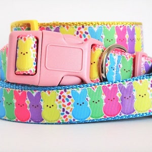 Easter Dog Collar & (Optional) Leash-Peeps Dog Collar-Pink Yellow or Blue  Dog Collar-Large or Small Boy or Girl Dog Collar with Bunny