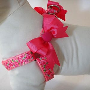 Step-in Dog Harness and (optional) Leash - Pink Dog Harness - Girl Dog Harness with Flowers and Pink  Bows - Dog Collar Alternative
