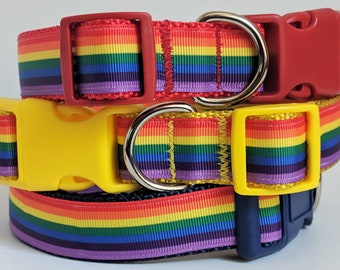 Rainbow Dog Collar and (optional) Leash Set - Girl or Boy Dog Collar with Rainbow Stripes - Colorful Dog Collar for Small or Large Dog