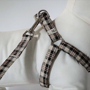 Boy Dog Harness and (optional) Leash - Brown Plaid Dog Harness - Boy Dog Harness - Fabric Step-in Dog Harness - Winter Dog Harness