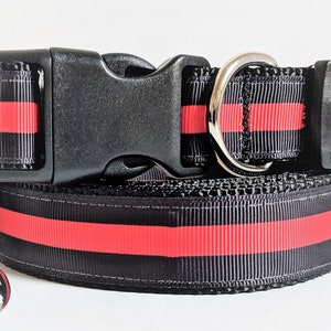 Firefighter Dog Collar and (optional) Leash Set - Thin Red Line Dog Collar for Small or Large Dog