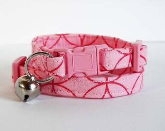 Pink Fabric Cat Collar - Kitten Collar - - Girl Cat Collar - Breakaway Cat Collar with Removable Bell