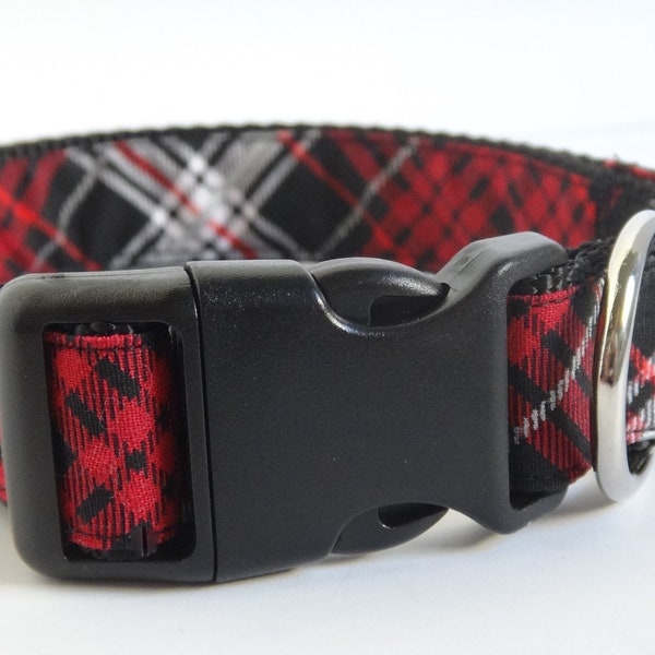 Christmas Dog Collar - Winter Plaid Fabric Dog Collar - Small or Large Dog Collar - Red and Black Plaid Dog Collar for a Girl or Boy Dog