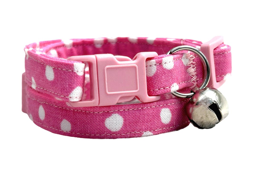 Pink Polka Dot Fabric Cat or Kitten Collar - Pink & White Polka Dot ...