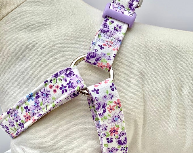 Girl Dog Harness and optional Leashpretty Purple Floral Dog Harness