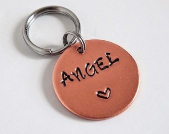 Small Dog Tag - Cat Tag - Hand Stamped Pet ID Tag -  Copper, Brass OR Aluminum 3/4" Round Collar Tag -Custom Pet ID Tag