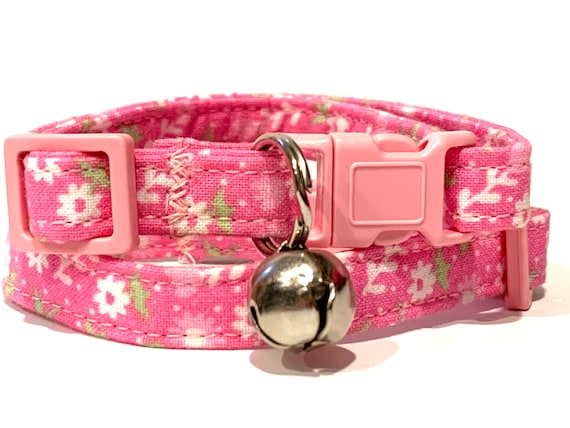 Pink Floral Fabric Cat or Kitten Cat Collar Breakaway Girl Cat Collar With Removable Bell Etsy