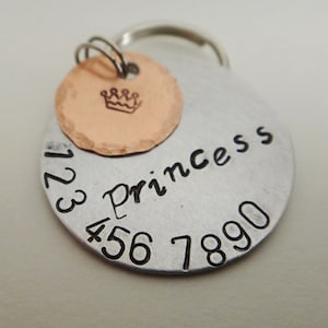 Pet ID Tag - Hand Stamped Pet ID Tag - Copper and Aluminum 1&quot; Round Custom Pet Name Tag - Dog Tag - Cat Tag
