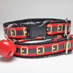 Christmas Cat Collar - Kitten Collar - Santa Belt Cat Collar - Adjustable Breakaway Cat Collar - Red Cat Collar with Removable Bell