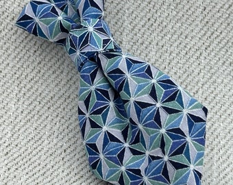 Corbata de cuello de perro o gato con formas geométricas azules y blancas- Corbata de cuello de perro o gato deslizante - Corbata de cuello de perro extraíble