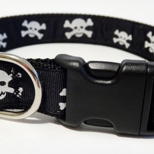 Adjustable Dog Collar Skull and Cross Bones Dog Collar Small or Large Halloween Dog Collar in Black and White image 3