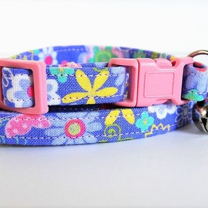 Purple Cat Collar - Kitten Collar - Purple Cat Collar with Pink Butterflies - Fabric Breakaway Cat Collar with Removable Bell
