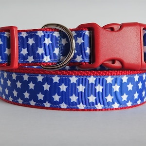 4th of July Dog Collar and (optional) Leash with Stars-Red White and Blue Patriotic Dog Collar-Star Spangled Large Dog Collar - Memorial Day