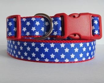 Dog Collar-Large or Small Dog Collar - Red White and Blue Patriotic Dog Collar - Star Spangled Large Dog Collar - 4th of July, Memorial Day