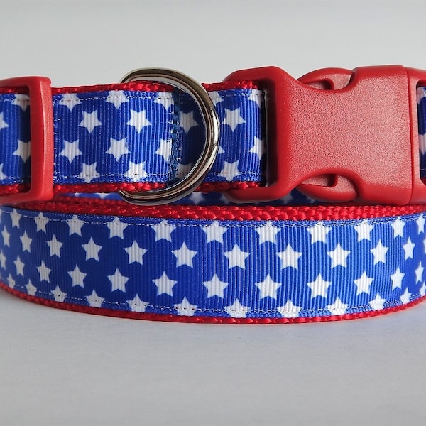 Dog Collar-Large or Small Dog Collar - Red White and Blue Patriotic Dog Collar - Star Spangled Large Dog Collar - 4th of July, Memorial Day