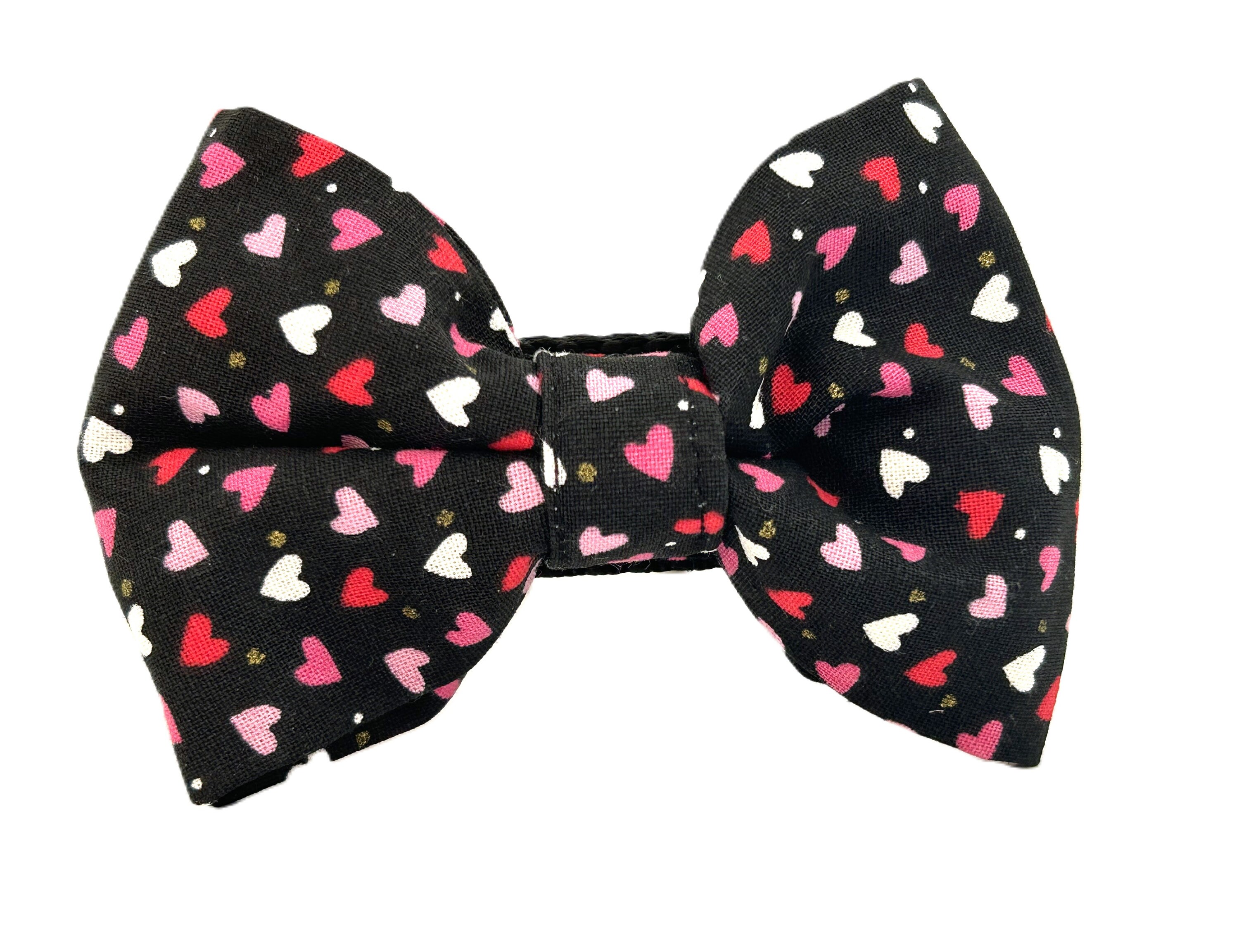 Valentines Dog or Cat Bow Tie with Red, Pink and White Hearts - Slide On Dog or Cat Bow Tie - Removable Dog Bow Tie