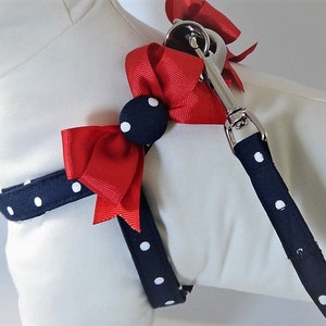 Dog Harness and (optional) Leash - Fabric Step-in Dog Harness - Patriotic Red, White and Blue Dog Harness - Polka Dot Harness