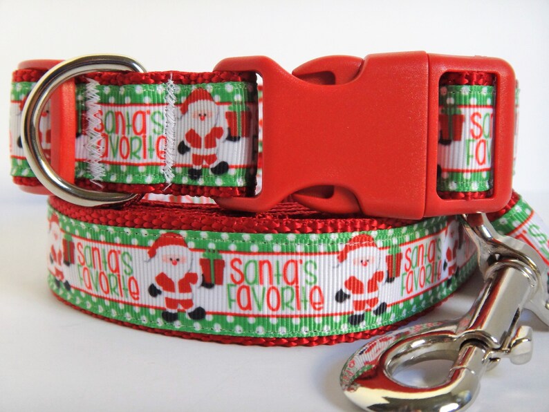 Christmas Dog Collar and optional Leash Set Santa&#39;s | Etsy