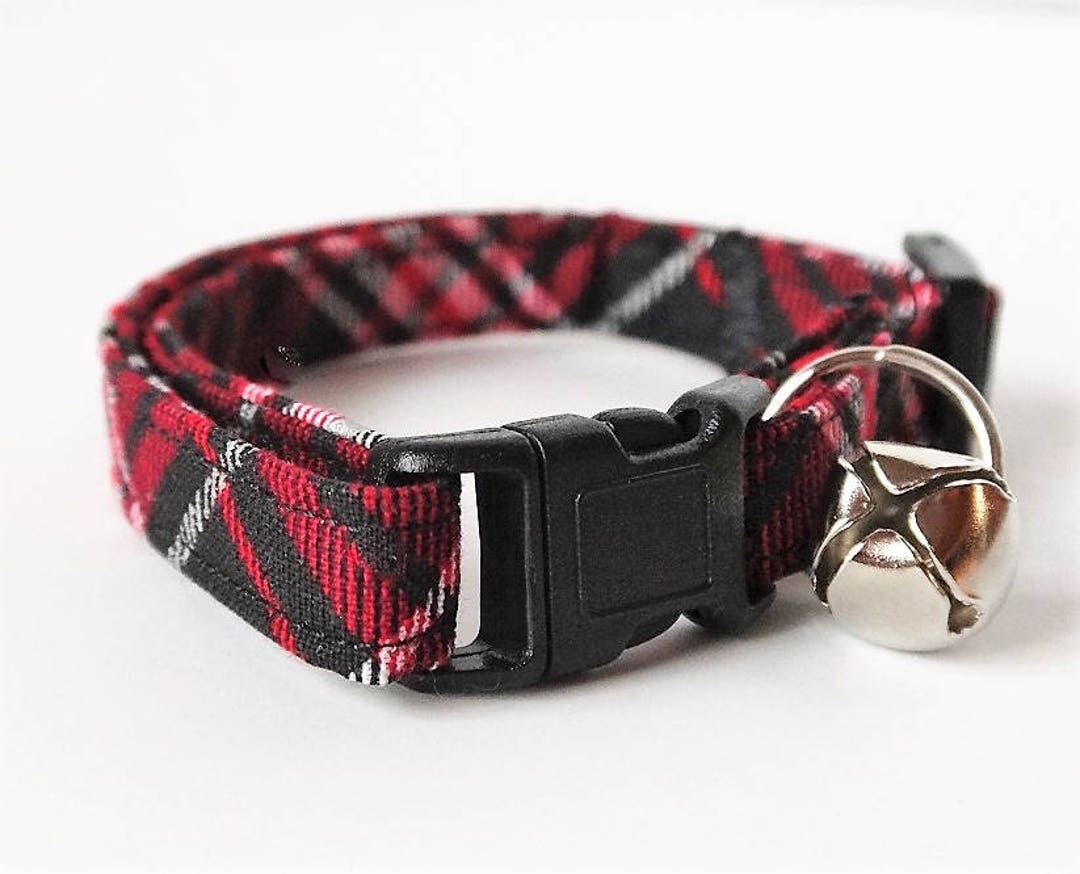 Fabric Cat Collar Kitten Collar Red and Black Lumberjack Plaid Cat