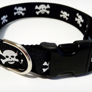 Adjustable Dog Collar Skull and Cross Bones Dog Collar Small or Large Halloween Dog Collar in Black and White image 4