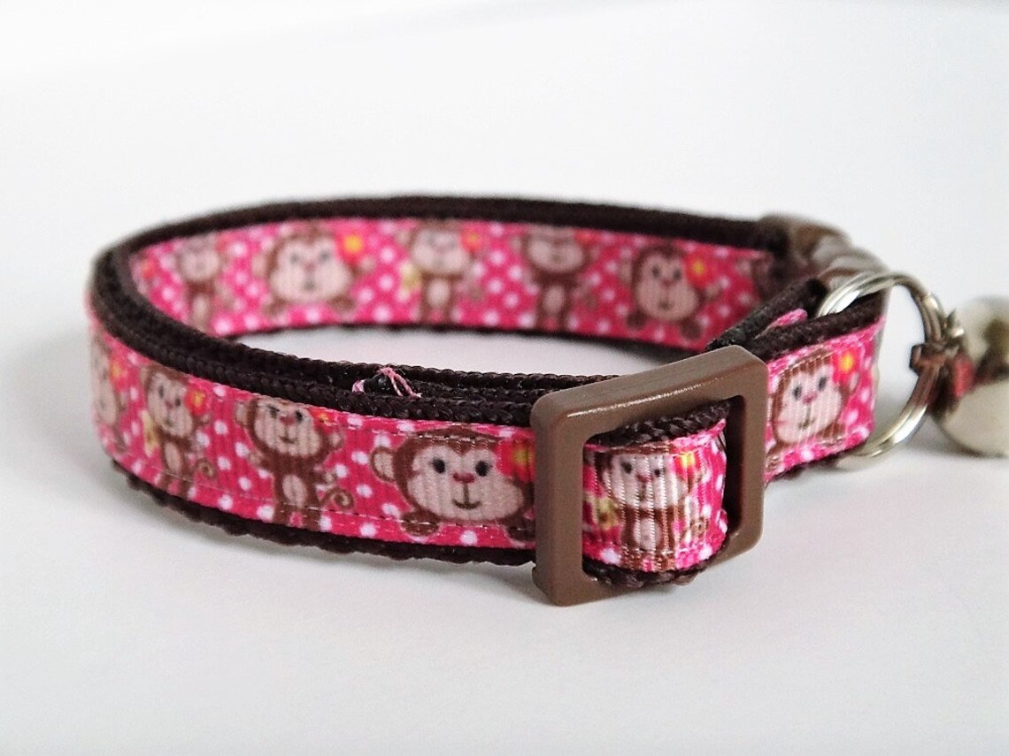 Cat or Kitten Collar Girl Cat Collar With Monkey Pink Cat Etsy