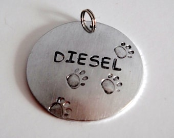 Dog Tag - Pet ID Tag - Big Dog Name Tag - 1.25" Round Hand Stamped Pet Name Tag - Domed Aluminum Dog Tag - Custom Pet Tag
