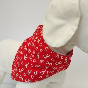 Equestrian Themed Dog or Cat Over the Collar Bandana with Horseshoes - Dog or Cat Neck Scarf -Red and White Dog or Cat Neck Kerchief