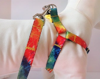 Step-in Dog Harness and (optional) Leash - Tie Dye Dog Harness - Boy Dog Harness or Girl Dog Harness- Dog Collar Alternative