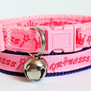 Princess Cat Collar - Pink & Purple Kitten Collar -Girl Cat Collar with Tiara - Adjustable Breakaway Cat Collar, Removable Bell