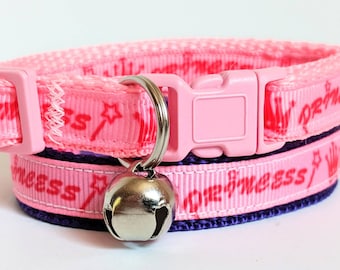 Princess Cat Collar - Pink & Purple Kitten Collar -Girl Cat Collar with Tiara - Adjustable Breakaway Cat Collar, Removable Bell