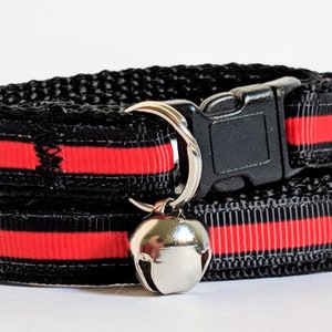 Firefighter Cat or Kitten Collar - Thin Red Line Cat Collar for a Boy or Girl Cat Collar-Adjustable Breakaway Cat Collar with Removable Bell